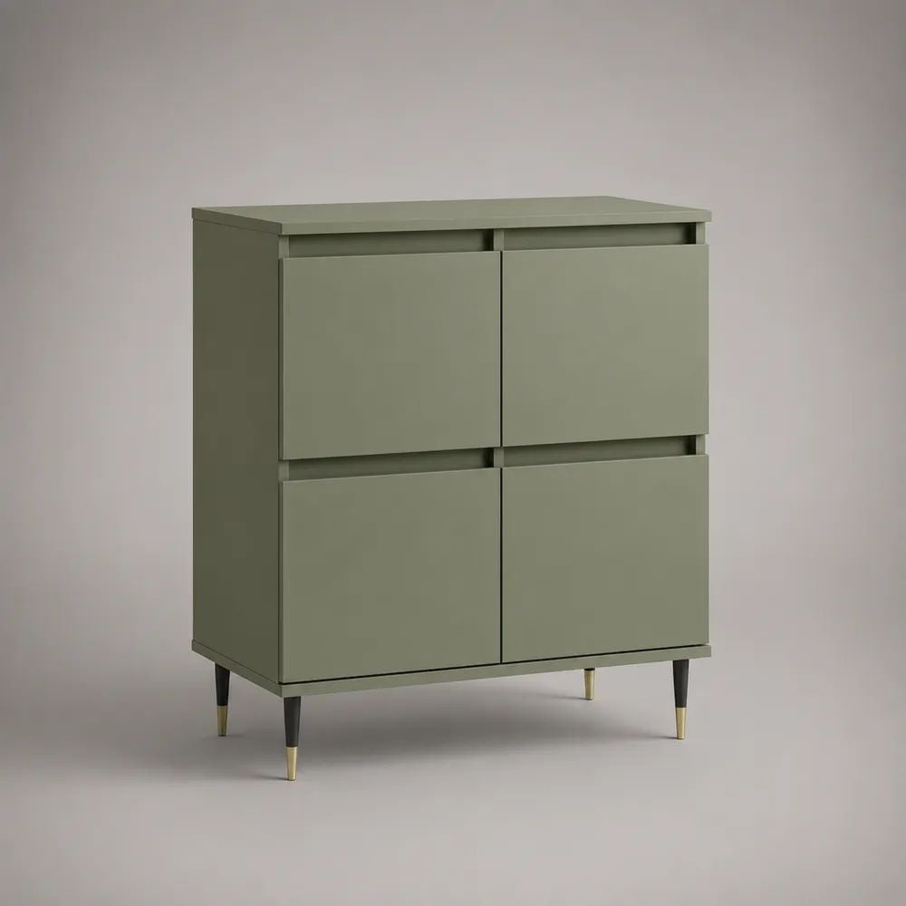 Buffet haut 4 portes en MDF vert olive avec pieds en acier, 100 × 40 × 120 cm