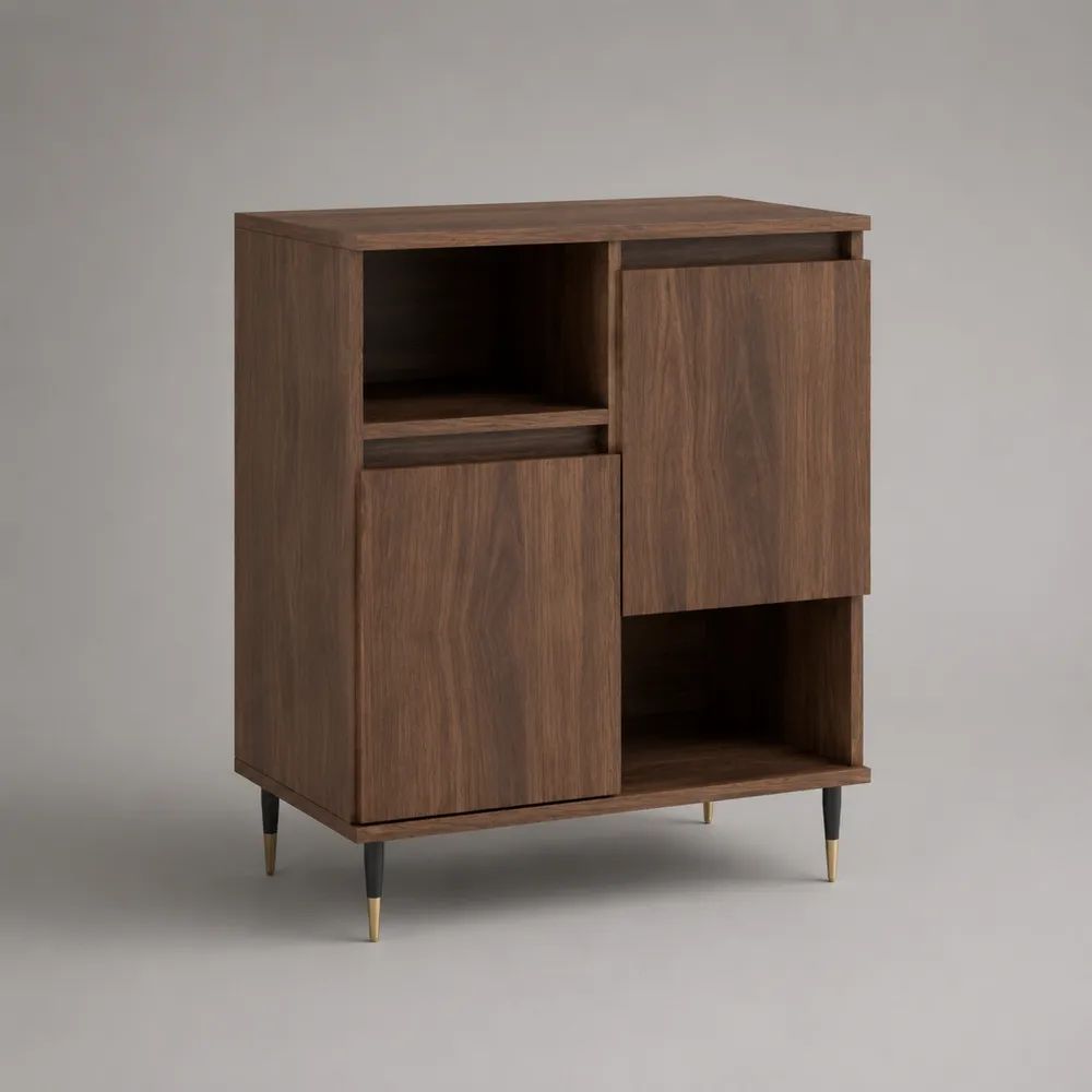 Buffet haut 2 portes en MDF plaqué noyer marron, 90 × 40 × 105 cm