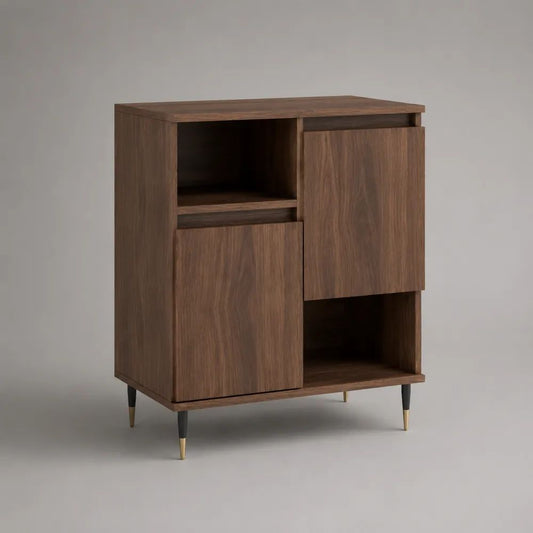 Buffet haut 2 portes en MDF plaqué noyer marron, 90 × 40 × 105 cm