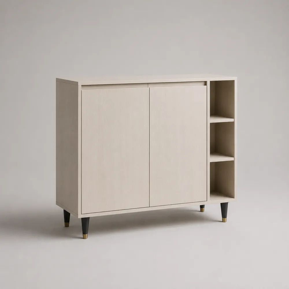 Buffet en MDF à 2 portes et 3 niches, beige clair, 120 × 40 × 110 cm