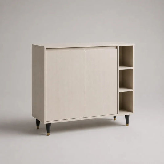 Buffet en MDF à 2 portes et 3 niches, beige clair, 120 × 40 × 110 cm
