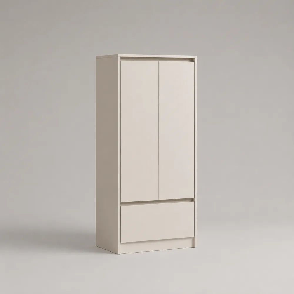 Buffet haut à 2 portes et 1 tiroir en panneaux de particules mélaminés blanc cassé, 80 × 40 × 180 cm