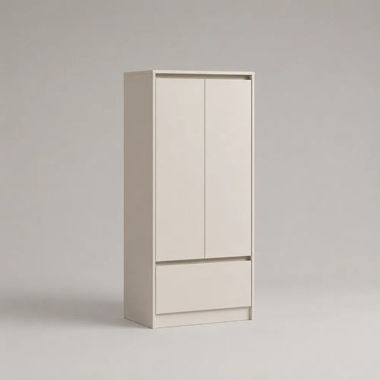 Buffet haut à 2 portes et 1 tiroir en panneaux de particules mélaminés blanc cassé, 80 × 40 × 180 cm