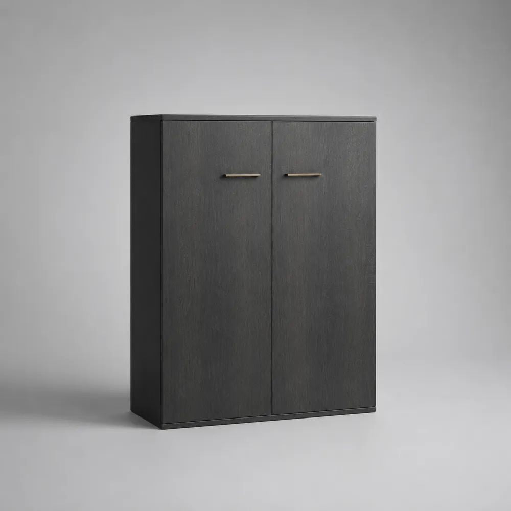 Buffet haut rectangulaire à 2 portes en panneaux de particules mélaminés noir, 90 × 40 × 120 cm