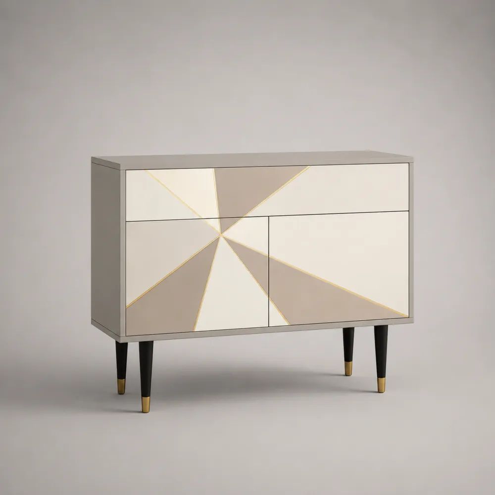 Buffet rectangulaire en MDF à 2 portes et 1 tiroir, beige, gris taupe, noir et doré, 120 × 40 × 85 cm