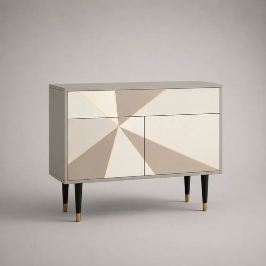 Buffet rectangulaire en MDF à 2 portes et 1 tiroir, beige, gris taupe, noir et doré, 120 × 40 × 85 cm