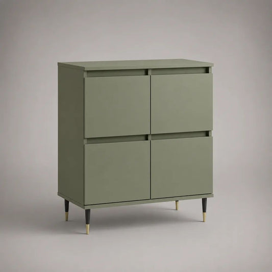 Buffet haut 4 portes en MDF vert olive avec pieds en acier, 100 × 40 × 120 cm