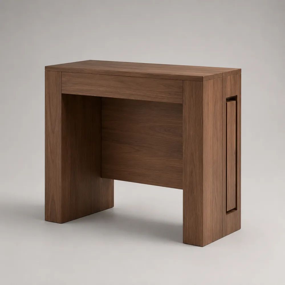 Console rectangulaire avec tiroir en MDF plaqué bois brun noyer, 90 x 35 x 80 cm
