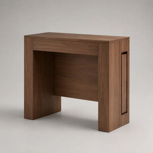 Console rectangulaire avec tiroir en MDF plaqué bois brun noyer, 90 x 35 x 80 cm