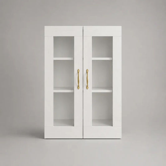 Lot de 2 vitrines vaisseliers en MDF et verre trempé, portes vitrées, blanc et doré, 50 × 40 × 180 cm chacune